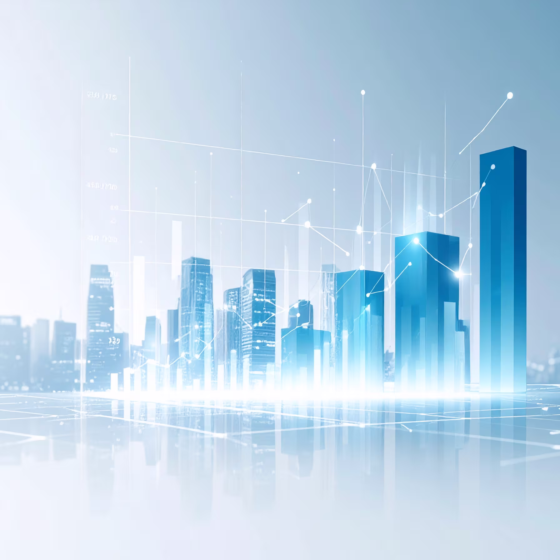 A chart made of skyscrapers showing how New Tech boosts profits.