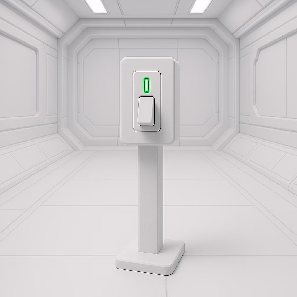Science Fiction Switch in a bright futuristic room transforming ideas into reality.