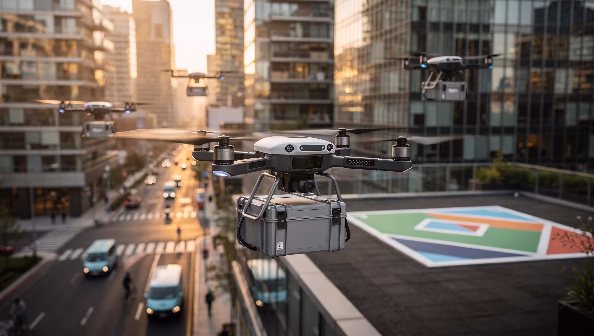 Illustration for article "Autonomous Drones for Urban Delivery Logistics – The Future of the Last Mile"