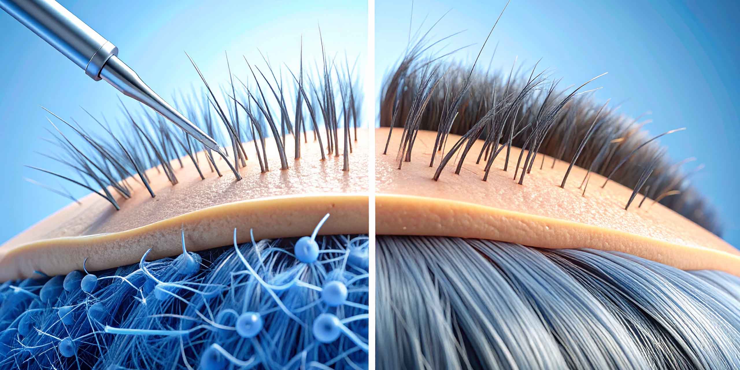 Detaillierte Aufnahme von Halfverdichtung oder Haartransplantation