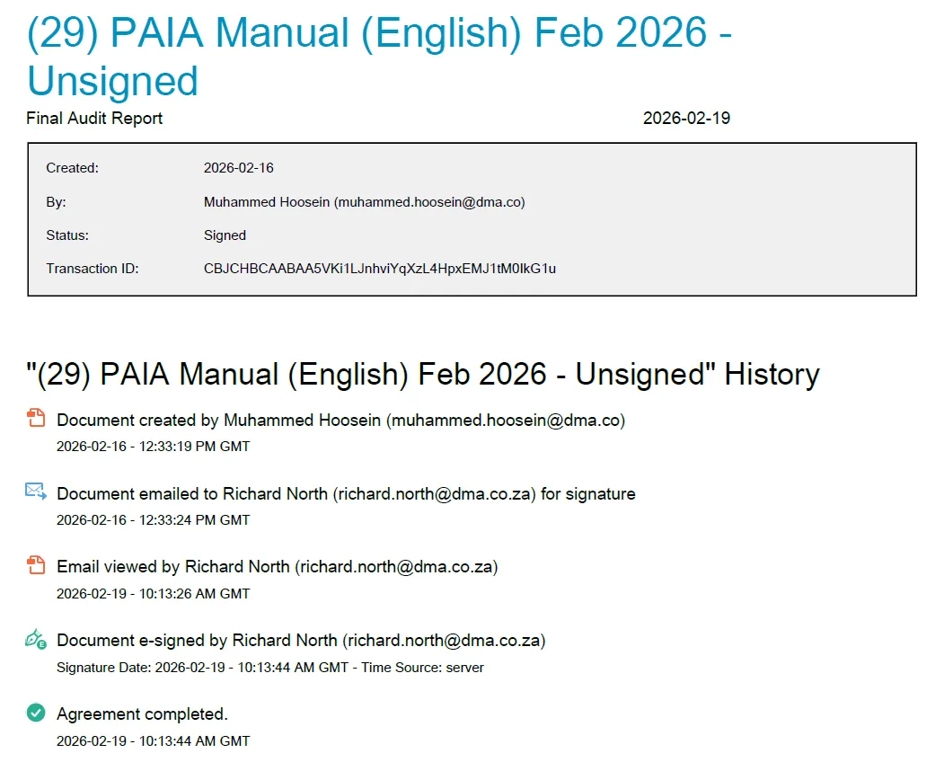 PAIA Manual English Revision History