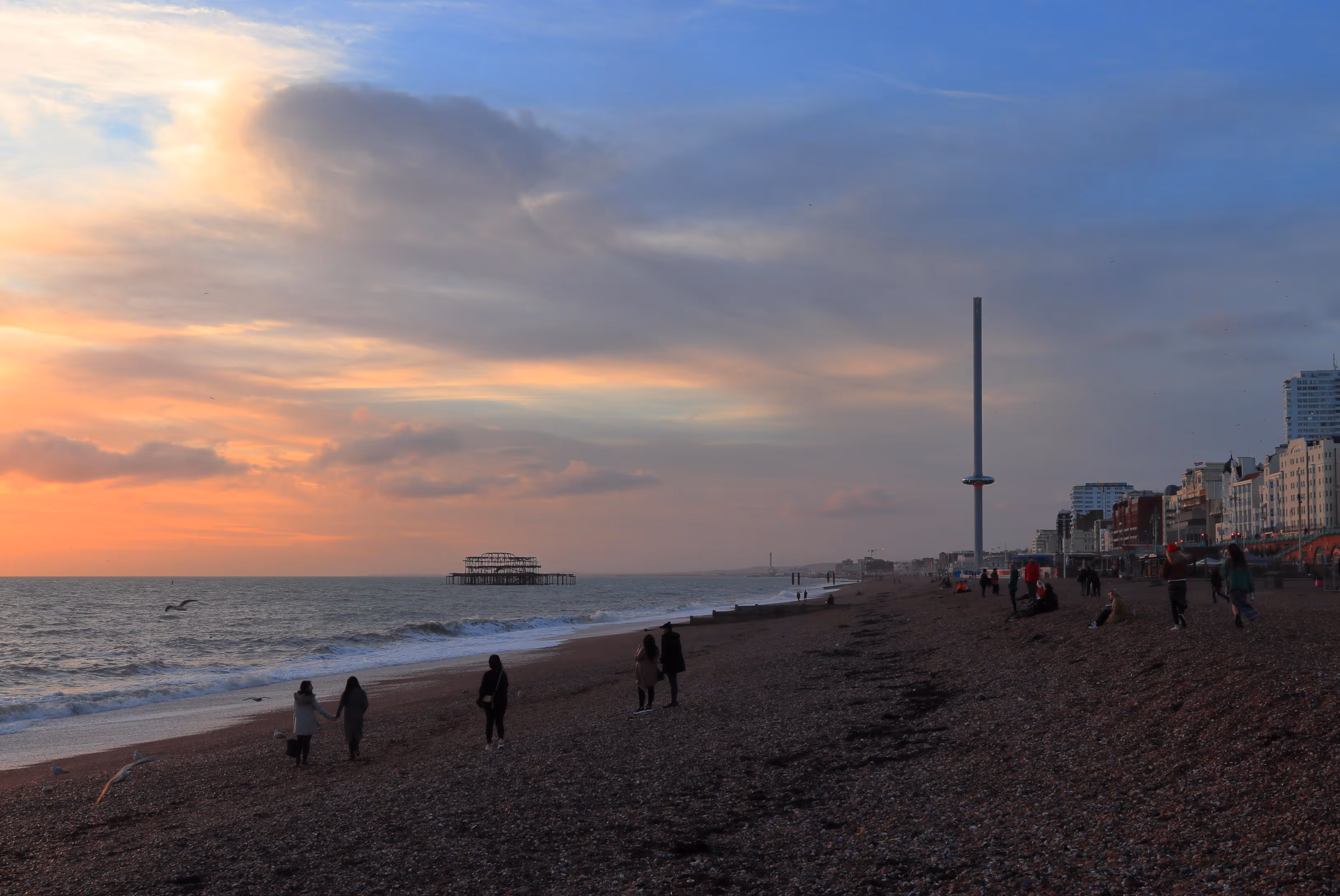 Brighton beach at sundown