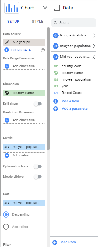 In Looker Studio you can choose to blend your data with other data sources and visualize them in charts. 