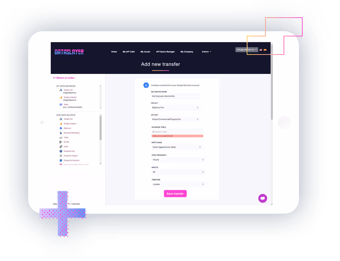 With Dataslayer for Big Query you can import millions of cells and have advanced options like blending different data sources and Machine Learning.