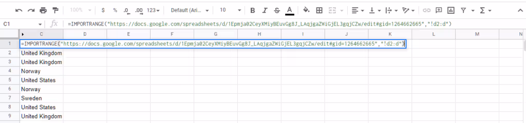 The easiest way to import data from one google sheet to another is to use the IMPORTRANGE function.