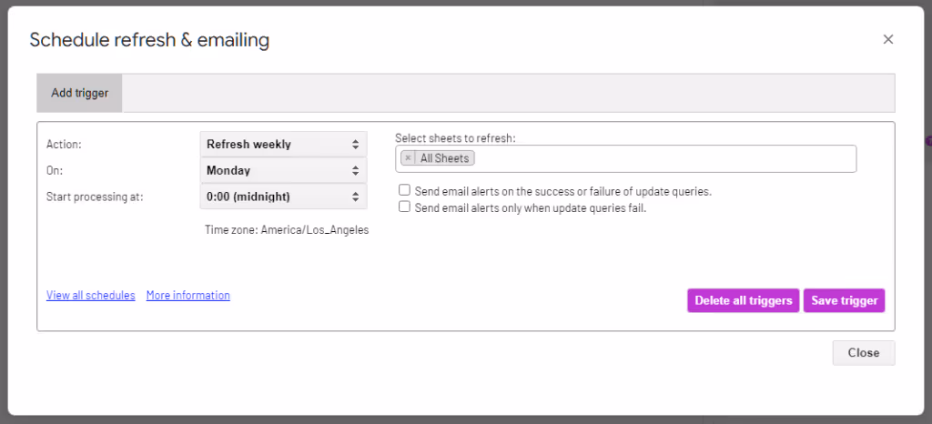 With Dataslayer, you can automate your queries with scheduling feature. 