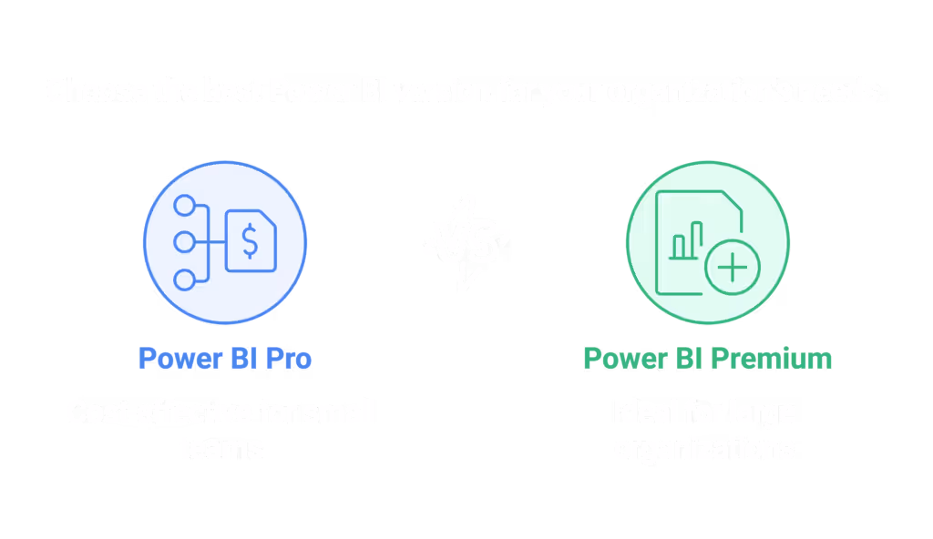 Power BI has two main plans Pro and Premium that you can choose from depending on your tasks.