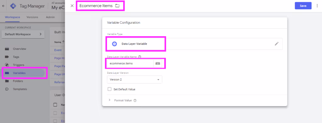 Follow the steps below to create and configure a new GA4 eCommerce event tag.