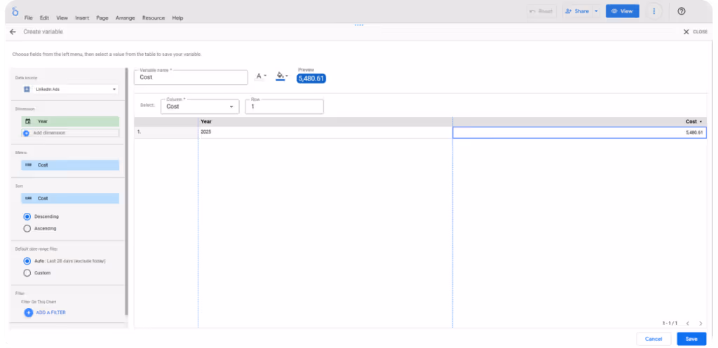 Looker Studio Query Result Variable