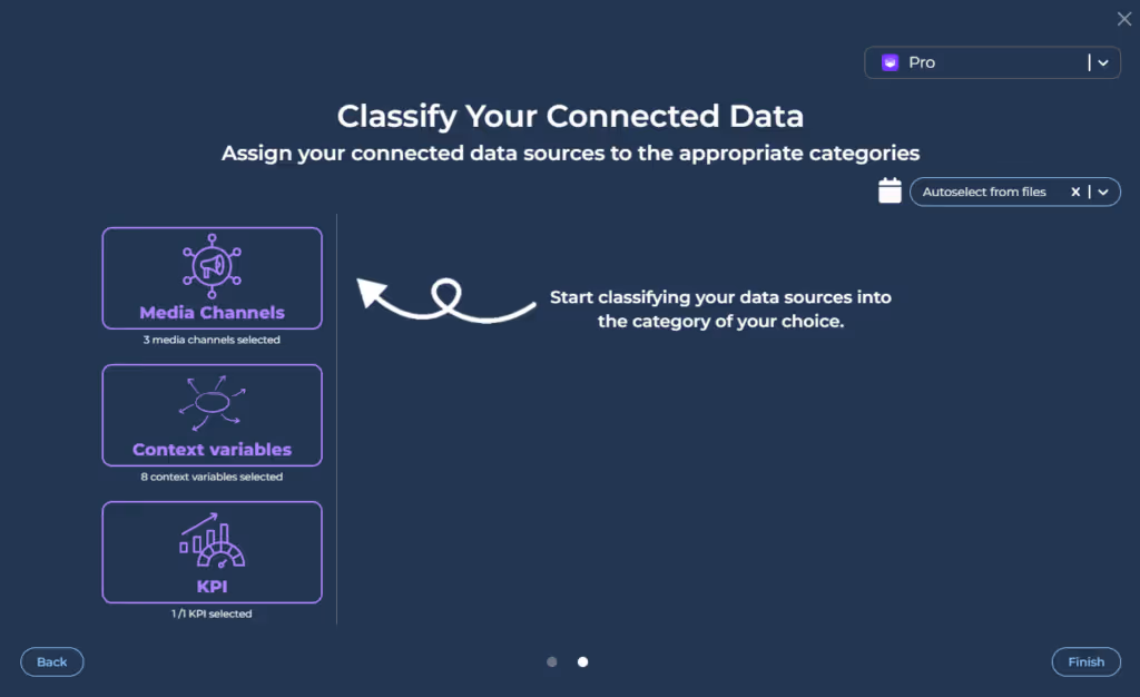 Classifying media, context, and KPI data sources in Morpheus MMM for model setup