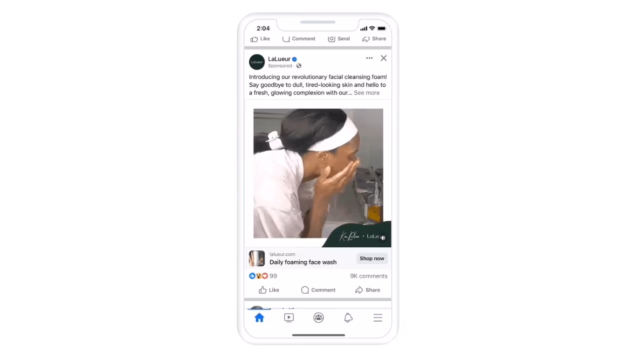 Ejemplo de un formato de anuncio en video de Meta con alto rendimiento utilizado para generar reconocimiento de producto en 2025.