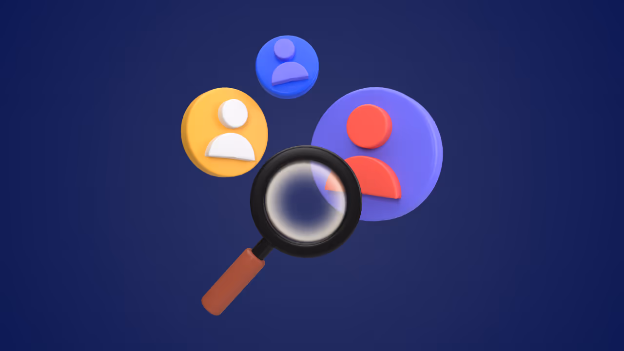 Illustration of a magnifying glass focusing on user icons, representing the process of identifying hidden data patterns.