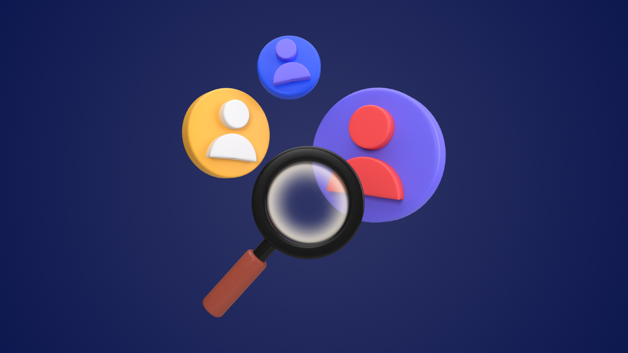 Illustration of a magnifying glass focusing on user icons, representing the process of identifying hidden data patterns.