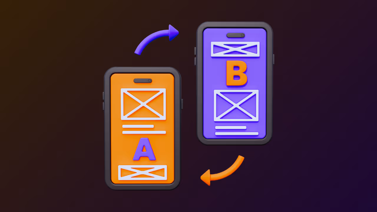 Illustration of mobile A/B testing, showing how design variations can be tested to improve user experience and engagement.