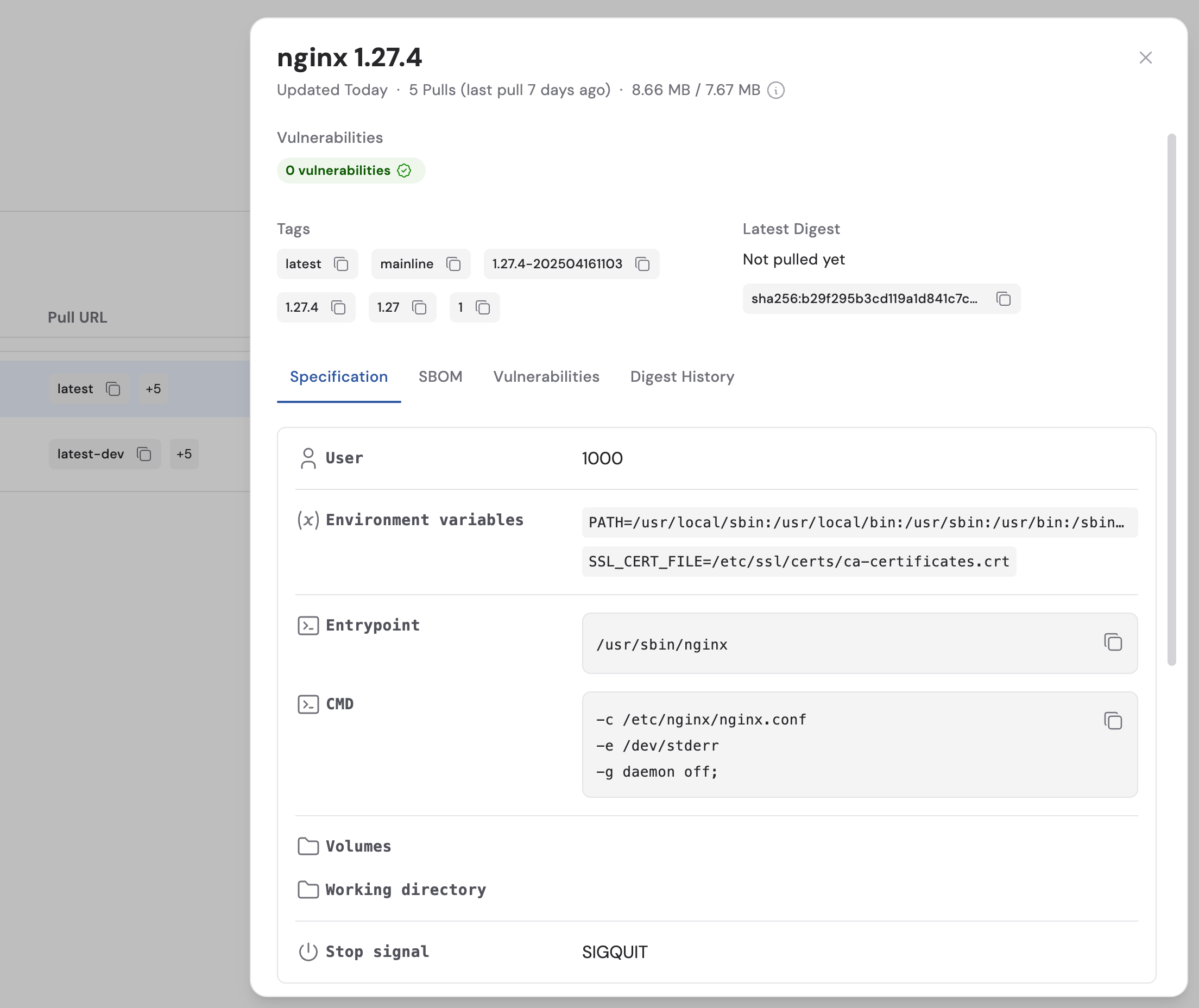 Minimus secure nginx image details