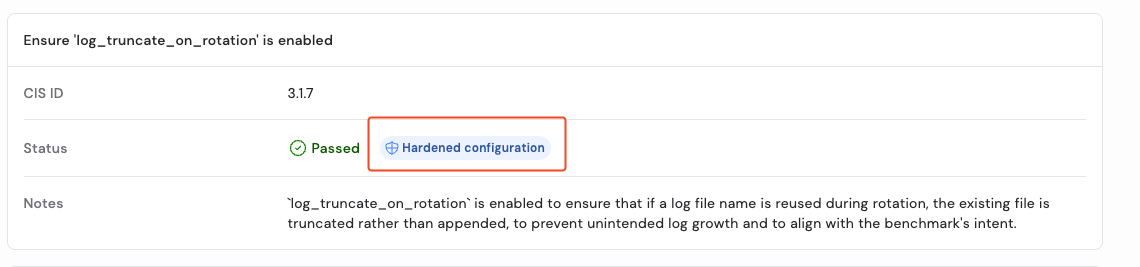 CIS Minimus Postgres hardened image showing which changes and validations are relevant to the image in detail