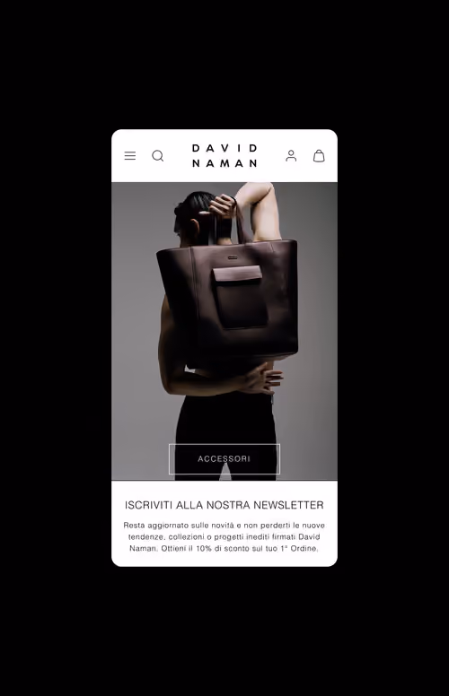 David Naman Shopify store on mobile: accessories and newsletter sign-up