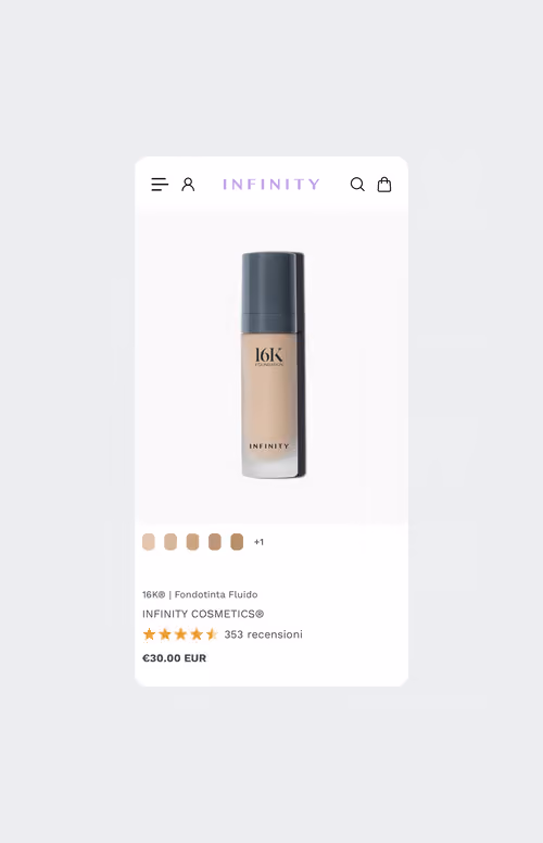 Infinity Cosmetics Shopify product page for foundation on mobile