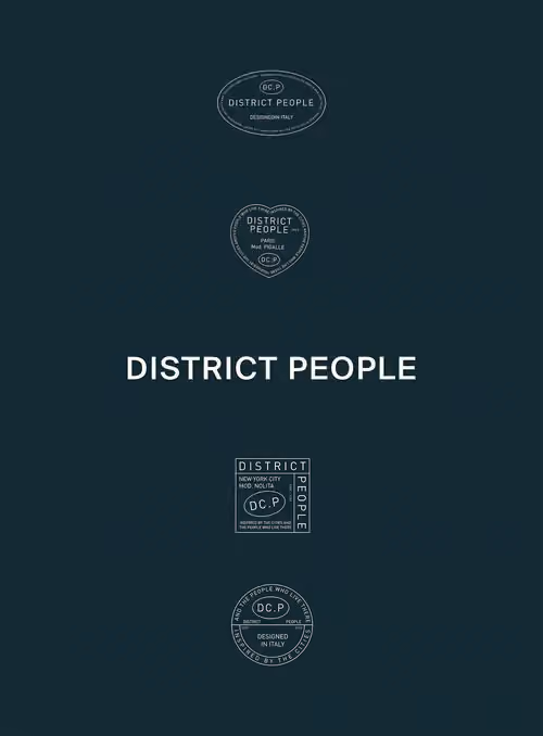 District People logo variations on a dark green background