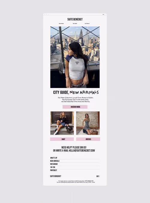 Suite Benedict newsletter design: City Guide new arrivals