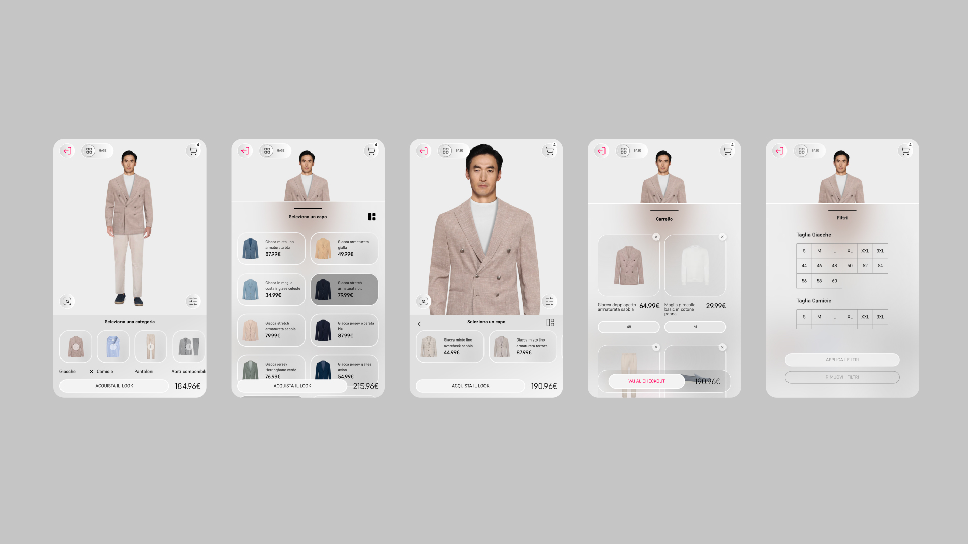 Dan John: five screens of the Mix & Match look builder on mobile