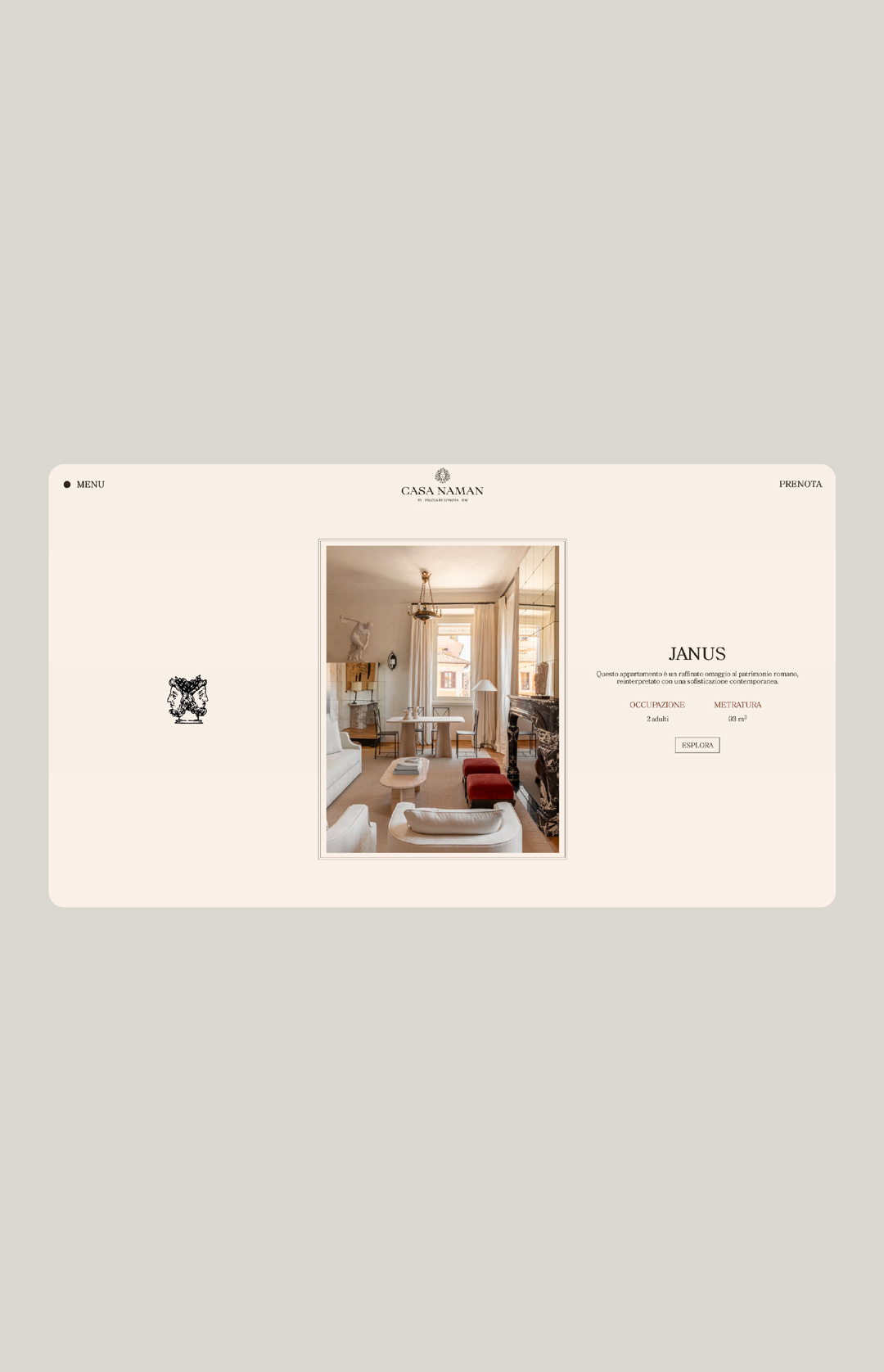 Casa Naman website: Janus apartment page on desktop
