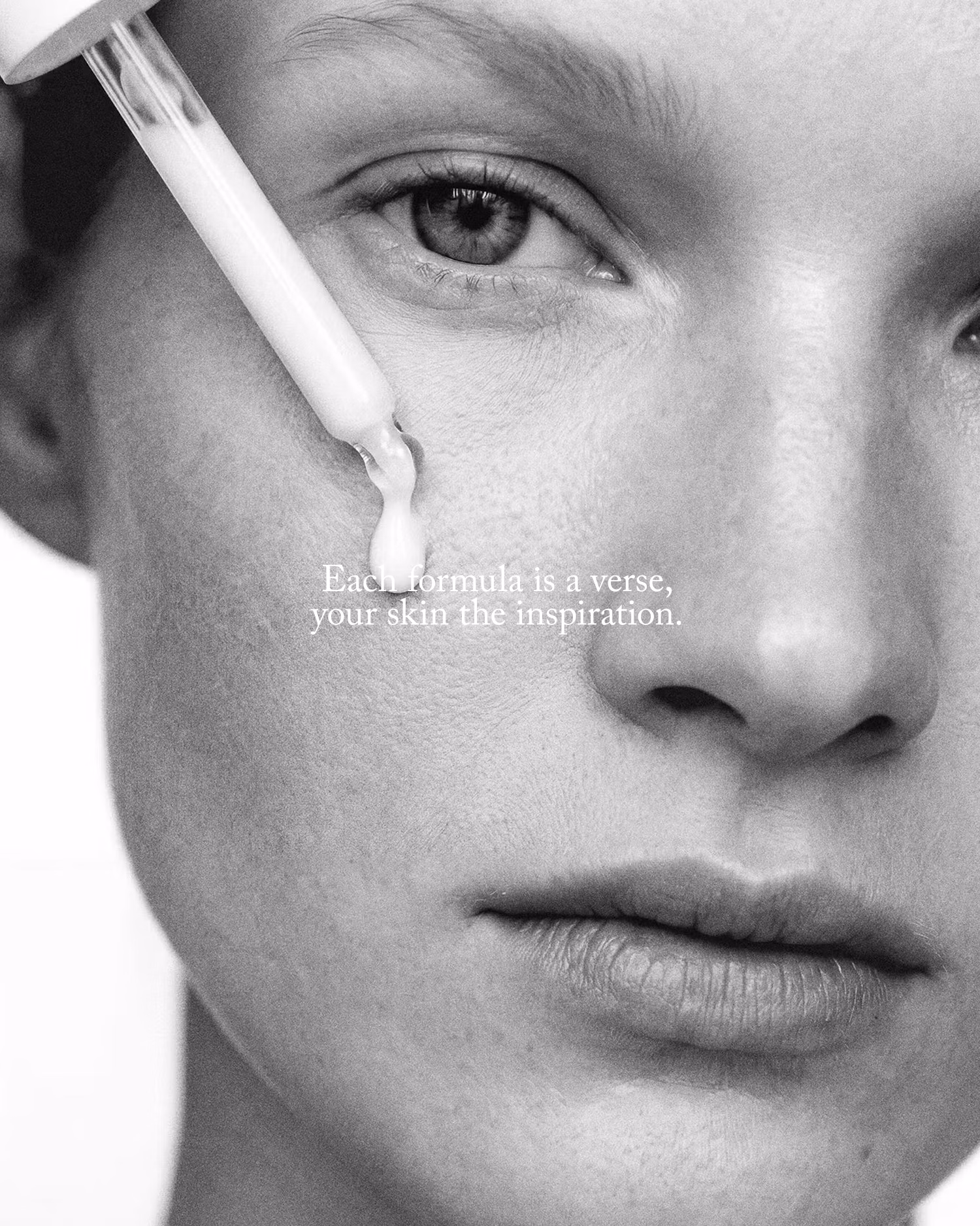 Woman's face with a dropper and the Radiance Poetry tagline