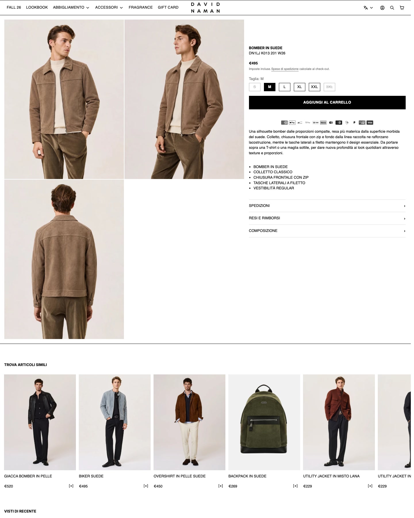 David Naman product page with gallery and size selector