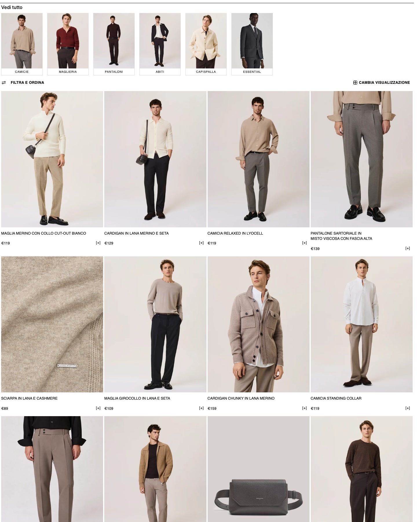 David Naman collection page with category tiles and filters