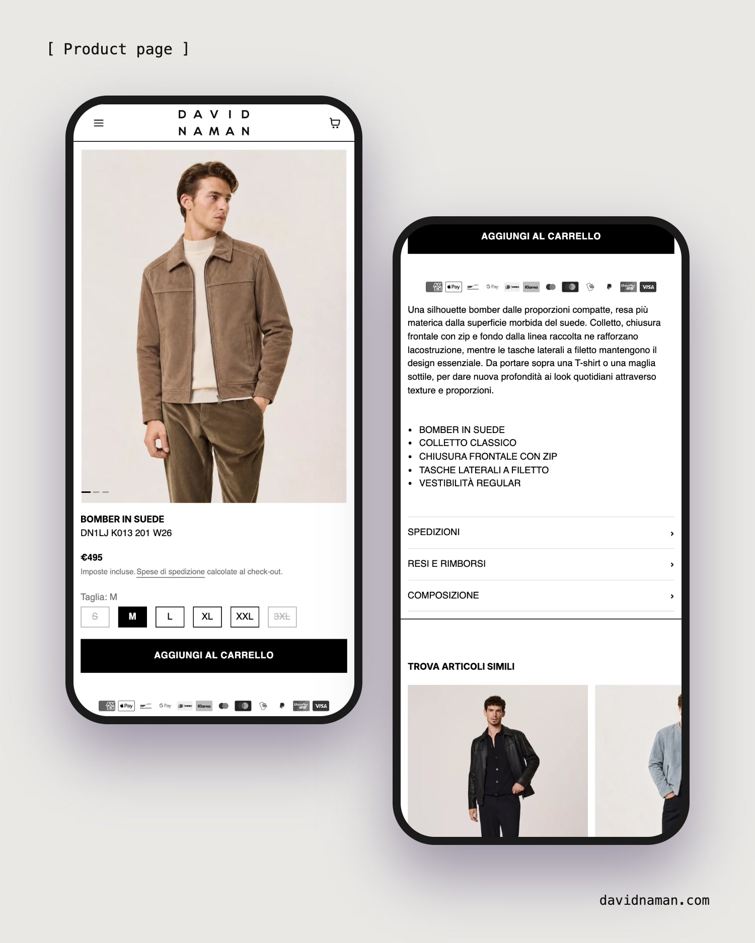 David Naman product page on two phones