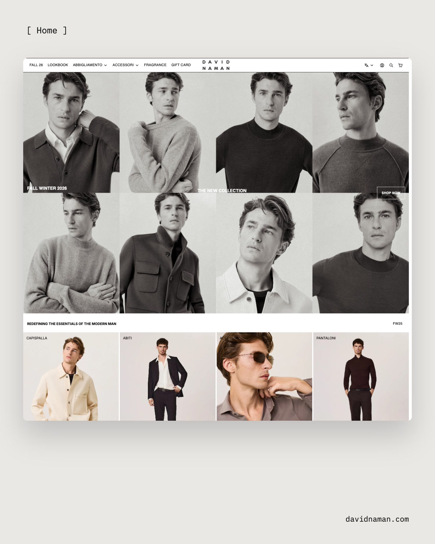 David Naman Shopify store home page on desktop