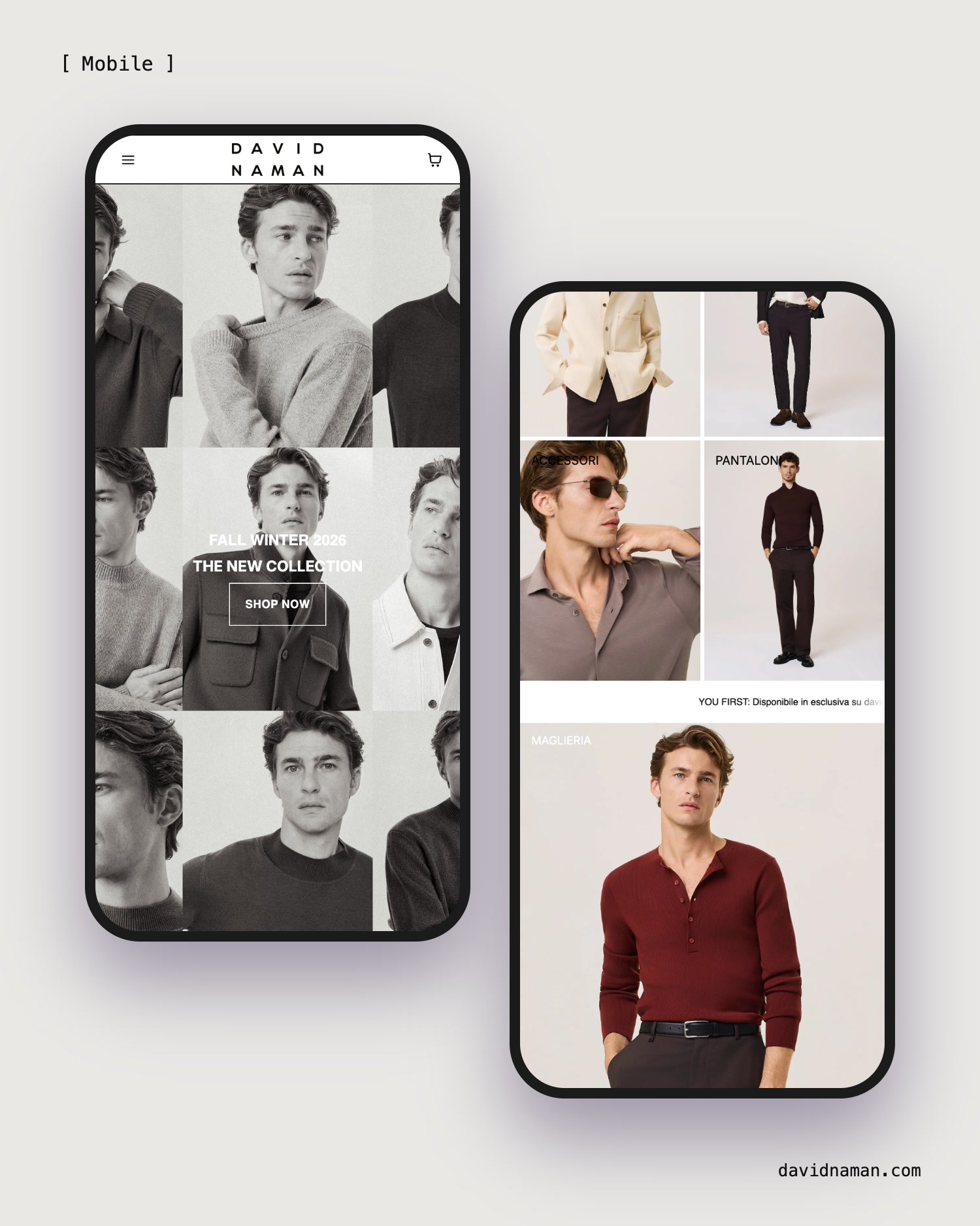 David Naman Shopify store home page on two phones