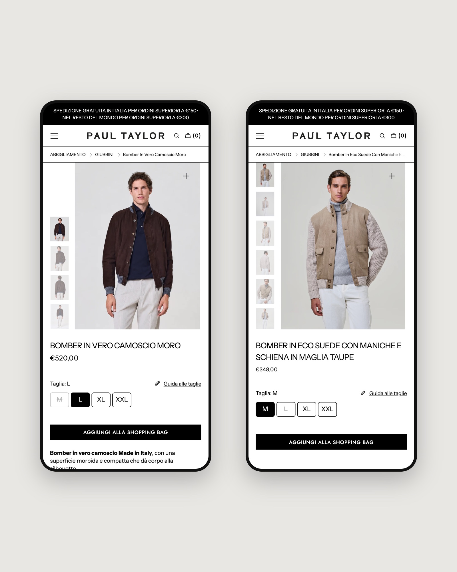 Paul Taylor product pages on two phones