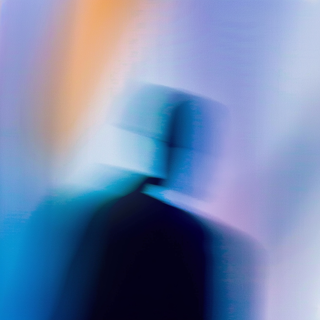 Blurred figure in blue and orange light
