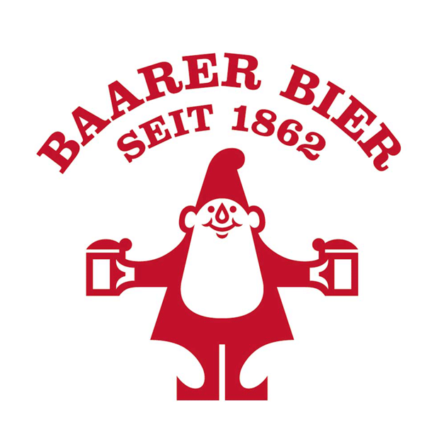 Baarer Bier Logo, ein Mandli mit Bart und zwei Bierkrügen links und rechts in der Hand, seit 1862