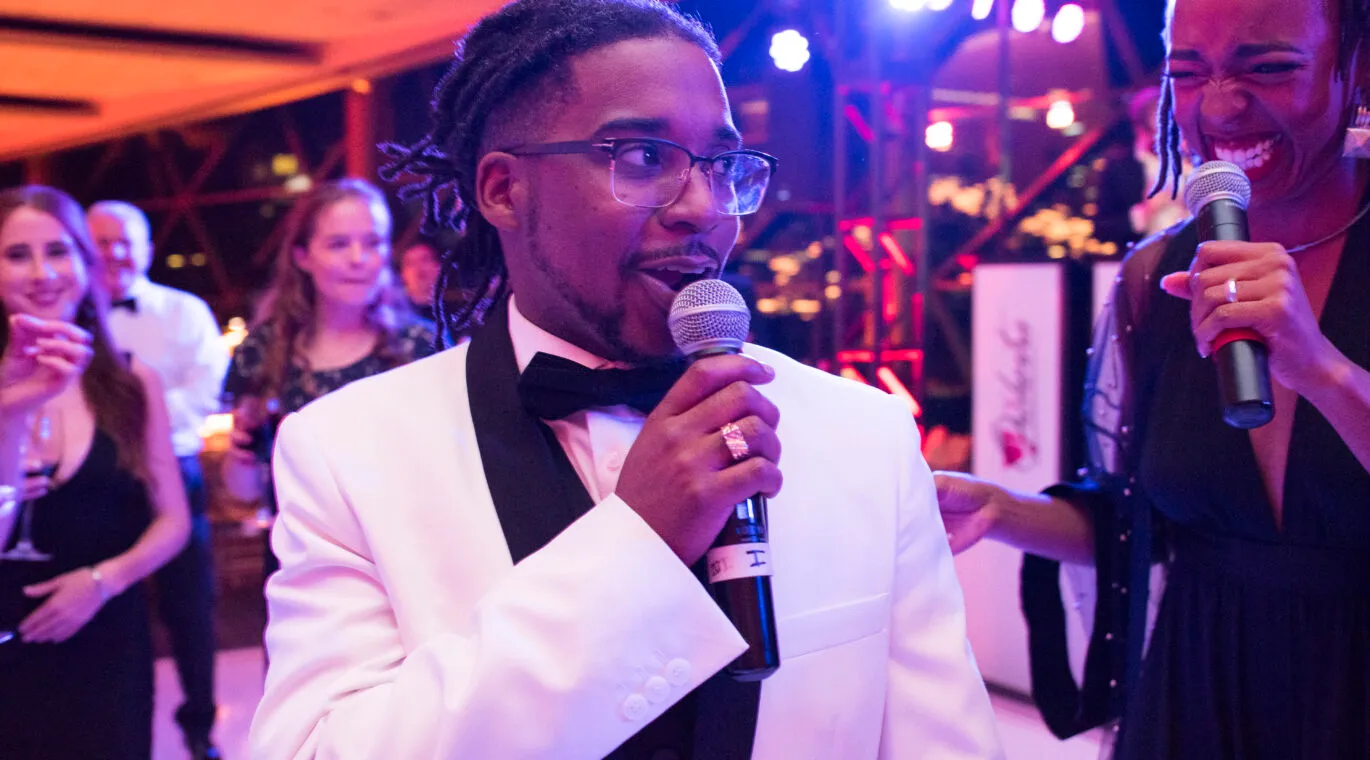 close up of wedding performer