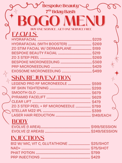 full list of skin rejuvenation and facial specials in Tucson Az