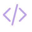 Purple left and right angle brackets symbolizing code or programming.