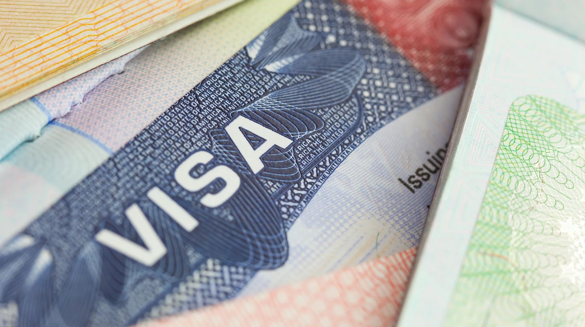 Close up shot of a US visa.