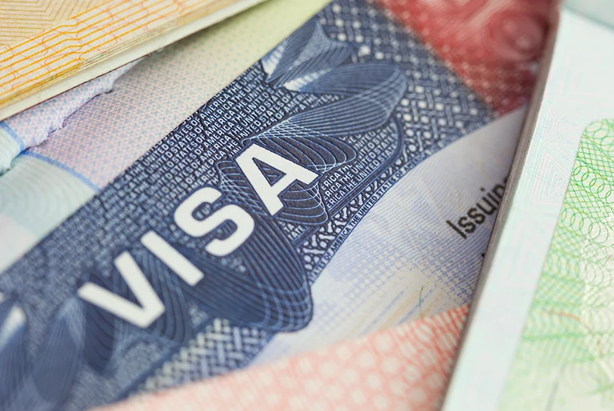 Close up shot of a US visa.