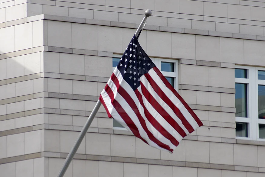 US flag on the US Embassy building.