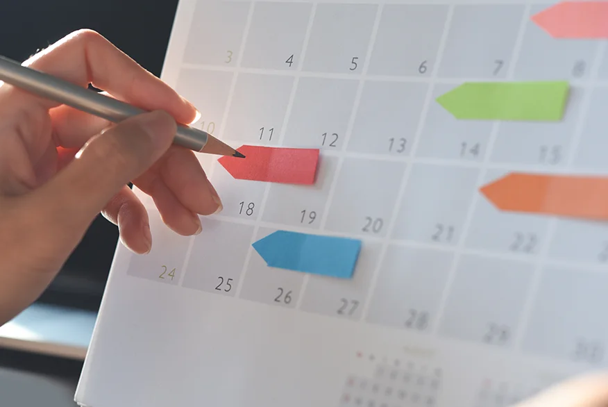 Timeline on a calendar.