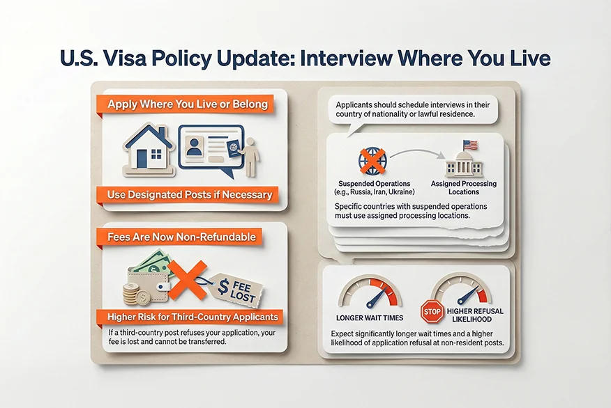 Infographic about "Nonimmigrant Visa Applicants Should Interview in Their Country of Residence"
