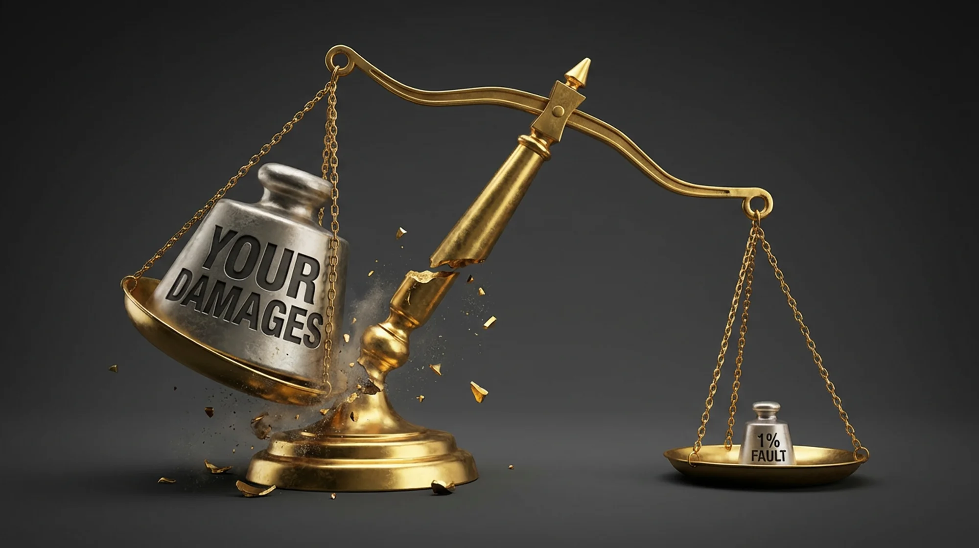 3d illustration of a balance showing "1% at fault" in Maryland