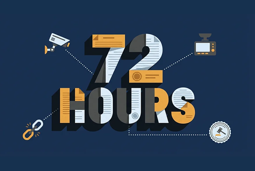 An illustration with "72 hours" after a fatal crash