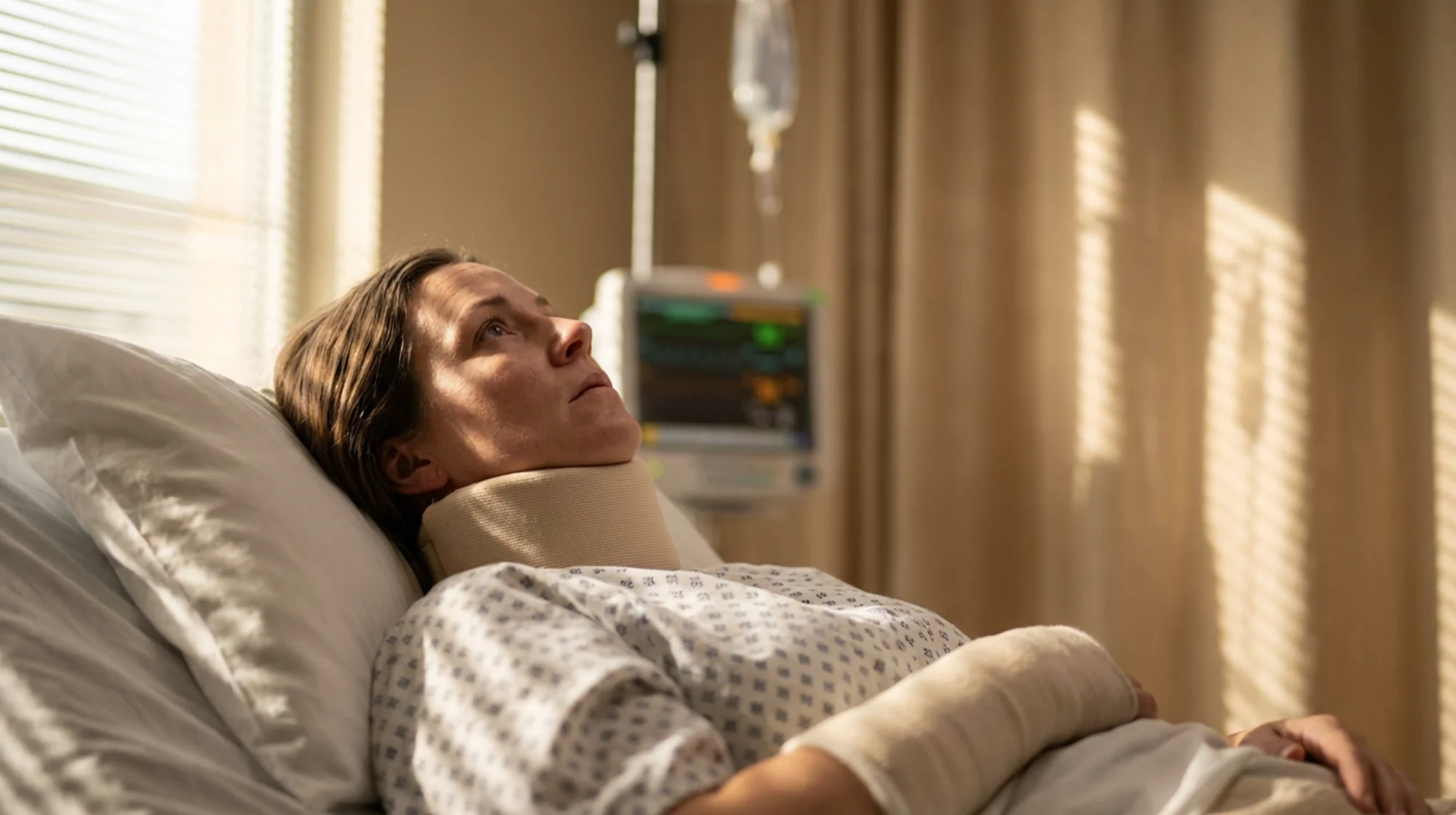 An injured woman at the hospital.