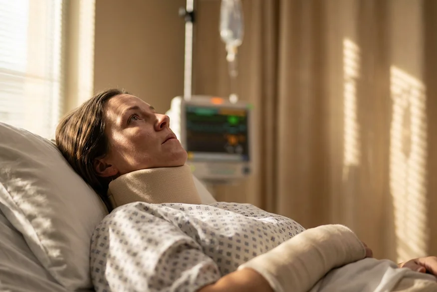 An injured woman at the hospital.