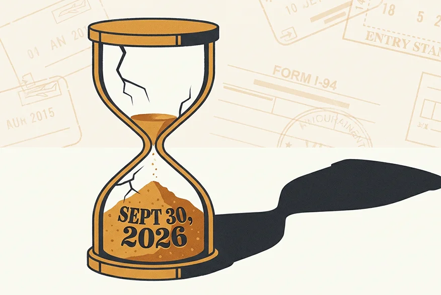 A illustration of a hourglass with "September 30th 2026" on it.