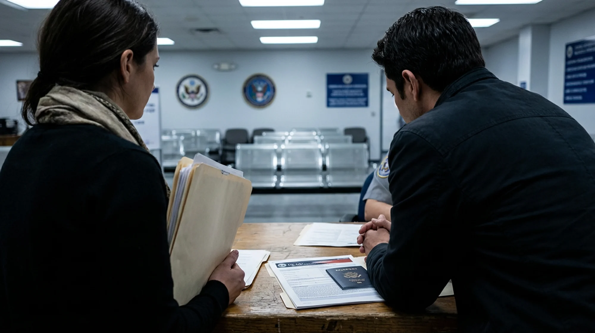 Una pareja en una entrevista de inmigración