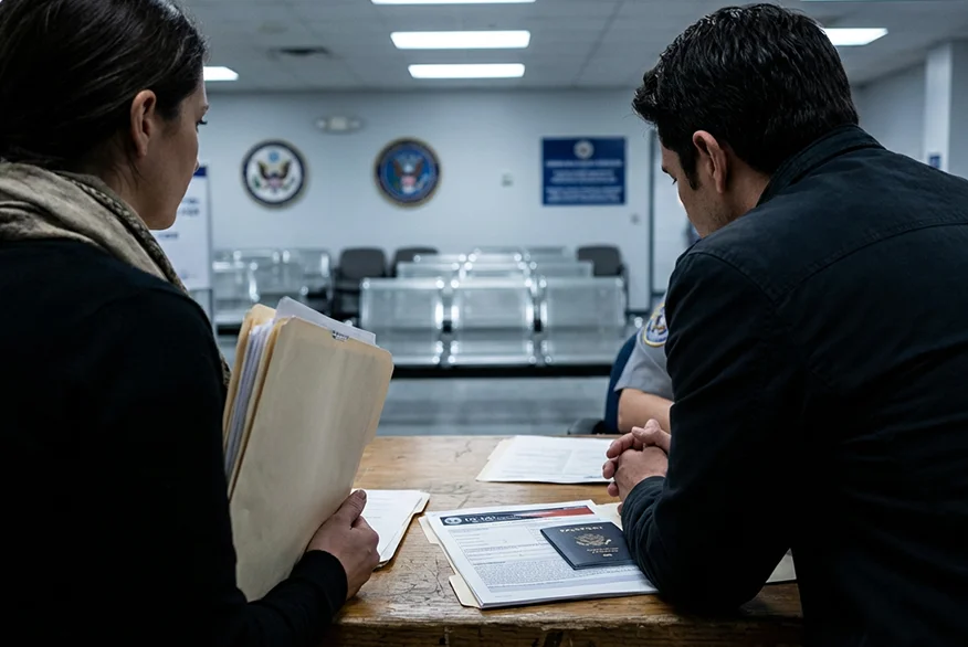 Una pareja en una entrevista de inmigración